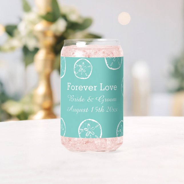 Personalized can glasses for trendy beach wedding (Insitu (Wedding))