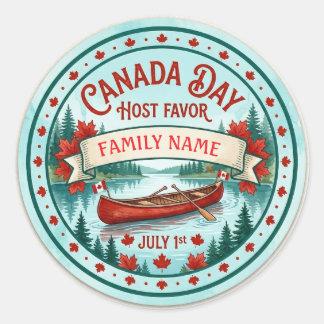 Personalized Canada Day Host Favour Sticker. Classic Round Sticker