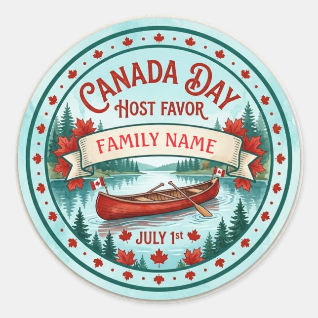 Personalized Canada Day Host Favour Sticker.  Classic Round Sticker (Front)