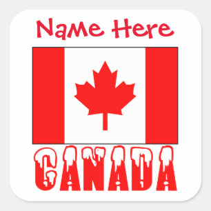 Personalized Canada Flag Name Square Labe Sticker