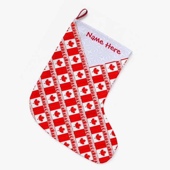 Personalized Canada Flag Tiled Large Christmas Stocking (Front (Hanging))