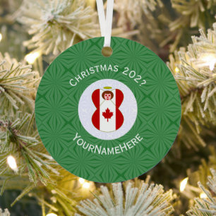 Personalized Canadian Angel Christmas Flag Metal Ornament