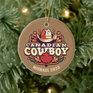 Personalized Canadian Cowboy Christmas Ceramic Ornament
