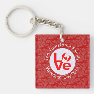 Personalized Canadian Red LOVE Flag Keychain