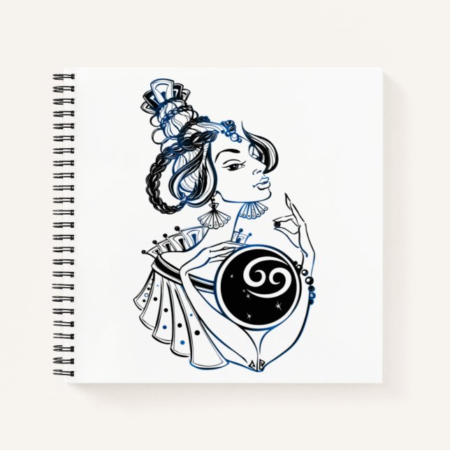 Personalized Cancer Zodiac Art Deco Lady Notebook (Front)