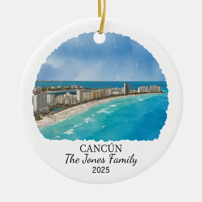 Personalized Cancun Ornament, Mexico Gift Ceramic Ornament (Front)