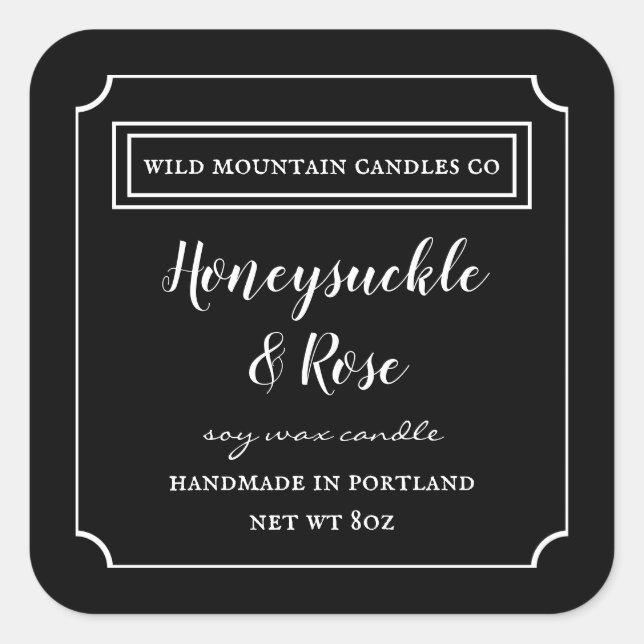 Personalized Candle  Black & White Label Square (Front)