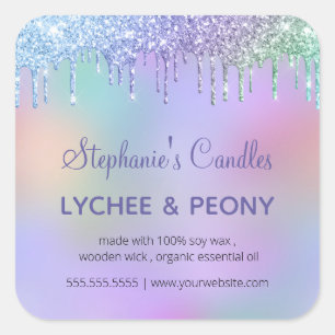 Personalized Candle Label   Dripping Blue Glitter 