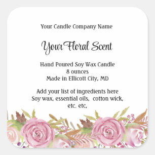 Personalized Candle Labels Floral Scent Rose