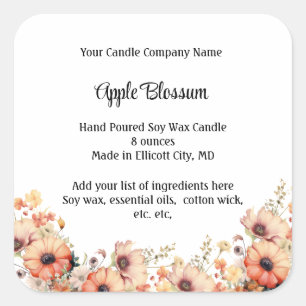 Personalized Candle Labels Peach Wildflower Floral