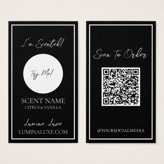 Personalized Candle Scent Black Sampler Card (Front & Back)