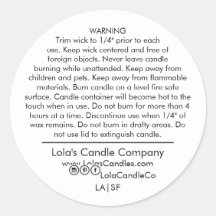 PERSONALIZED CANDLE WARNING LABEL STICKER