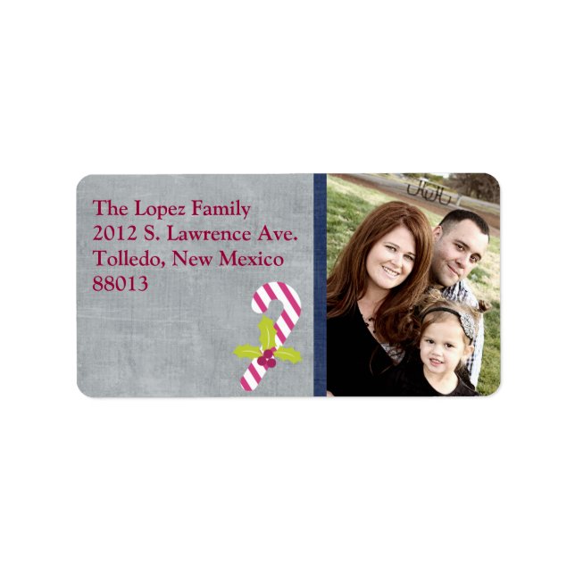 Personalized Candy C Photo Christmas Mailing Label (Front)