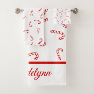 Personalized Candy Cane Christmas Bath Towel Set