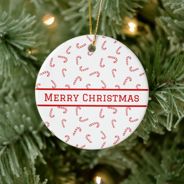 Personalized Candy Cane Christmas  Ceramic Ornament (Tree)