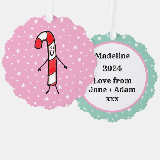 Personalized Candy Cane Christmas Ornament Card (Front/Back)
