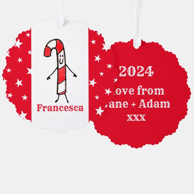 Personalized Candy Cane Christmas Ornament Card (Front/Back)
