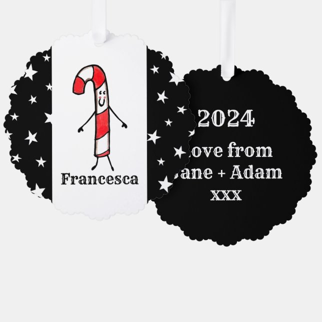 Personalized Candy Cane Christmas Ornament Card (Front/Back)
