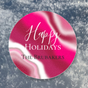 Personalized Candy Cane Cool Red Happy Holiday Classic Round Sticker