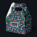 Personalized Candy Cane & Holly Berry Gift Boxes<br><div class="desc">Make your holiday gift-giving extra special with this personalized candy cane and holly berry Christmas gift box. This sturdy gift box is perfect for packaging small presents, treats, or party favours, featuring a festive design of candy canes, holly leaves, berries, and snowflakes on a dark blue background. You can customize...</div>