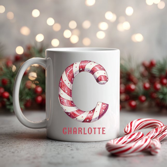 Personalized Candy Cane Monogram Christmas C Coffee Mug (Personalized Candy Cane Monogram Christmas C Coffee Mug)