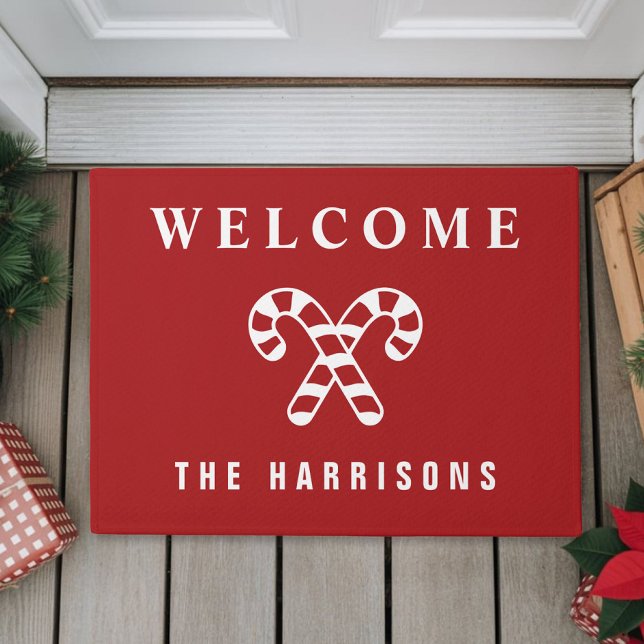 Personalized Candy Cane Red Christmas Doormat (Personalized Candy Cane Red Christmas Doormat
)