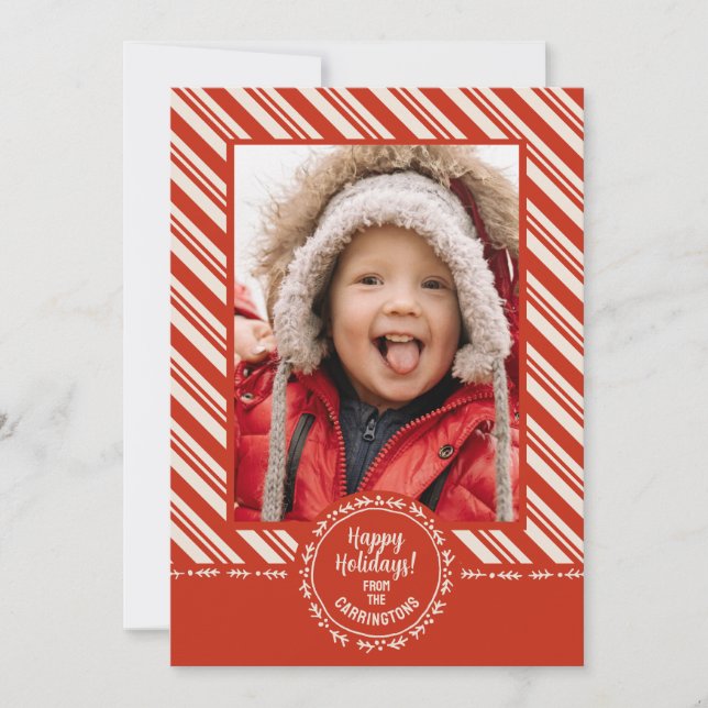 Personalized Candy Cane Stripe Holiday Card (Front)
