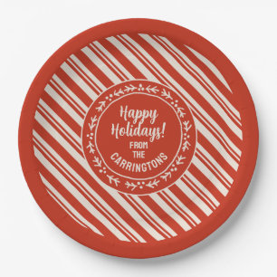 Personalized Candy Cane Stripe Paper Plate
