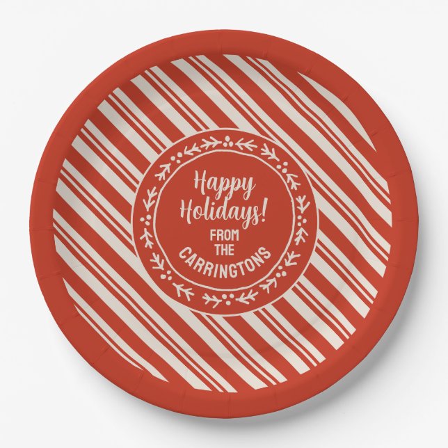 Personalized Candy Cane Stripe Paper Plate (Front)