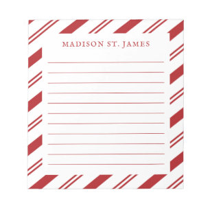 Personalized Candy Cane Stripe Pattern Lined Notepad