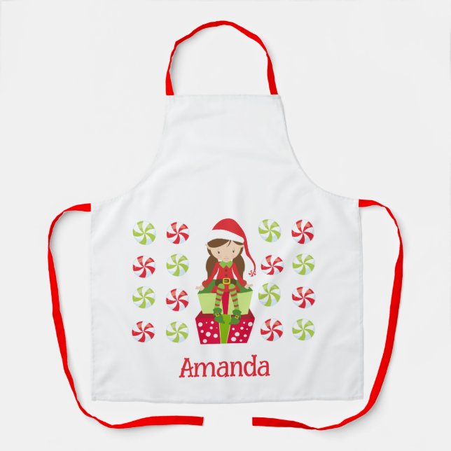 Personalized Candy Crush She Elf Christmas  Apron (Front)