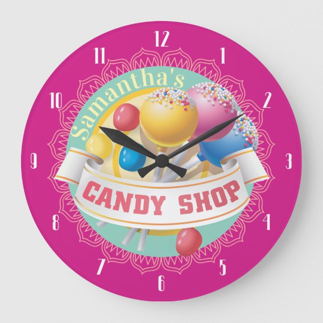 Personalized candy shop lollipops jelly beans large clock (Front)