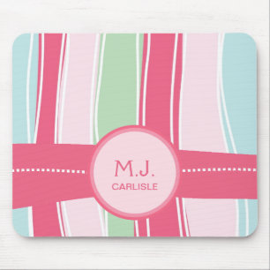 Personalized Candy Stripes Pattern for Girly Girls Mouse Pad