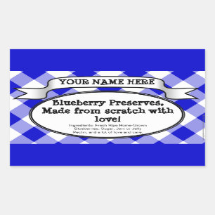 Personalized Canning Jar Label, Blue Gingham Jam Sticker