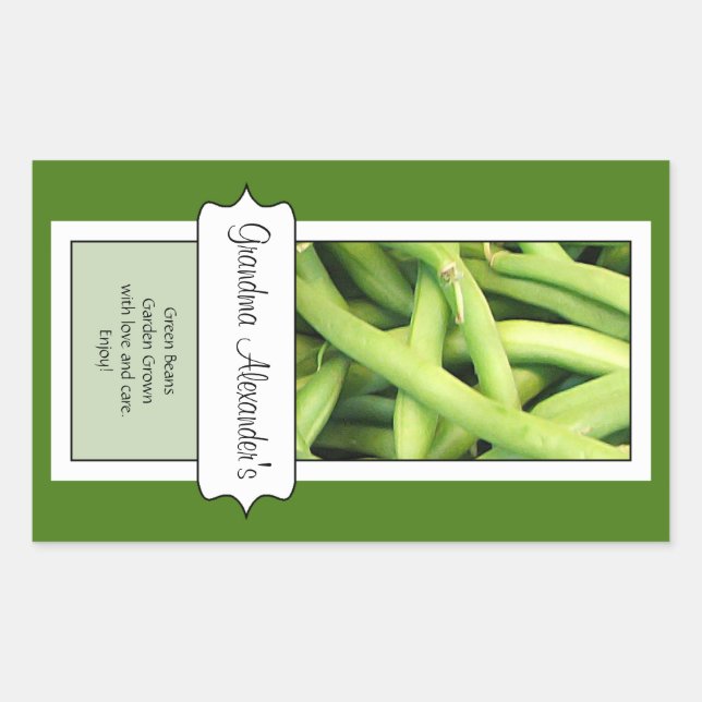 Personalized Canning Jar Label, Custom Green Beans Sticker (Front)