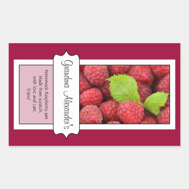 Personalized Canning Jar Label, Custom Raspberry Sticker (Front)
