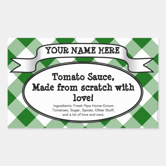 Personalized Canning Jar Label, Green Gingham Jam Sticker (Front)
