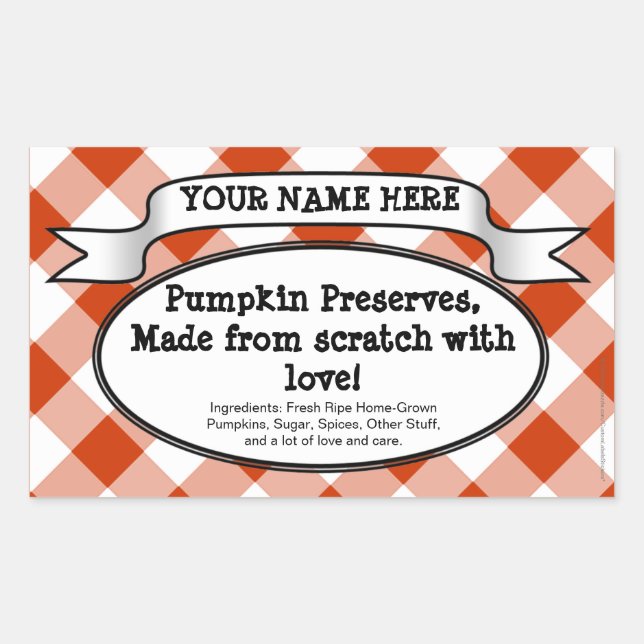 Personalized Canning Jar Label, Orange Gingham Sticker (Front)