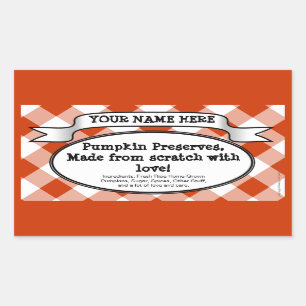 Personalized Canning Jar Label, Orange Gingham Sticker