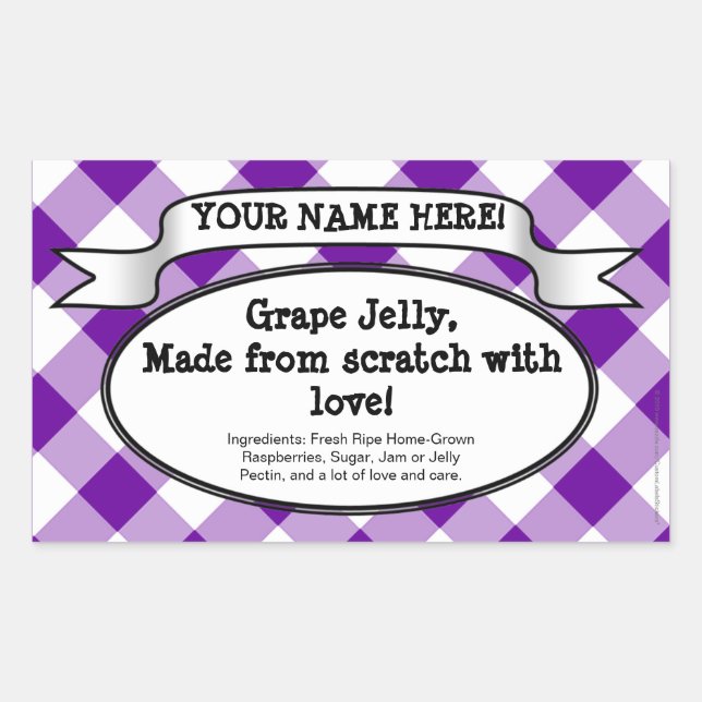 Personalized Canning Jar Label, Purple Gingham Jam Sticker (Front)
