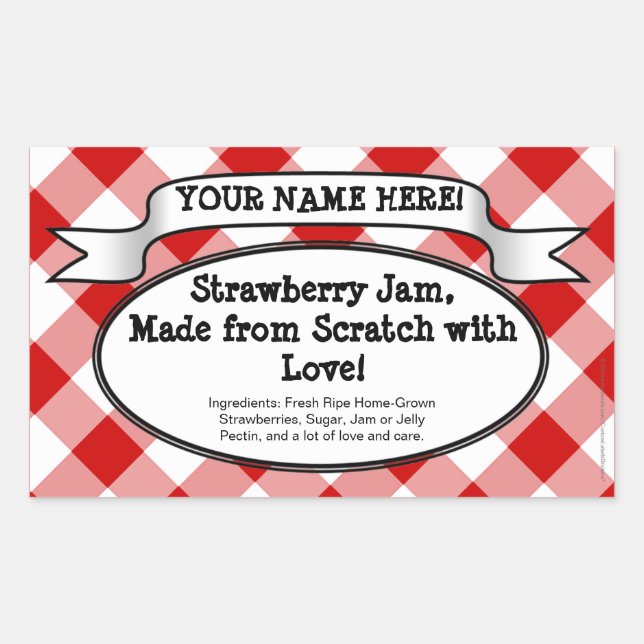 Personalized Canning Jar Label, Red Gingham Jelly Sticker (Front)