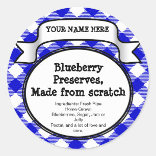 Personalized Canning Jar/Lid Label, Blue Gingham Classic Round Sticker