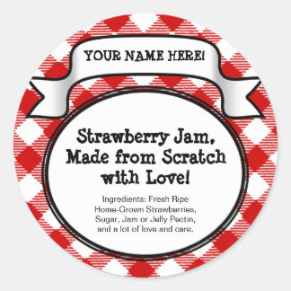 Personalized Canning Jar/Lid Label, Red Gingham Classic Round Sticker