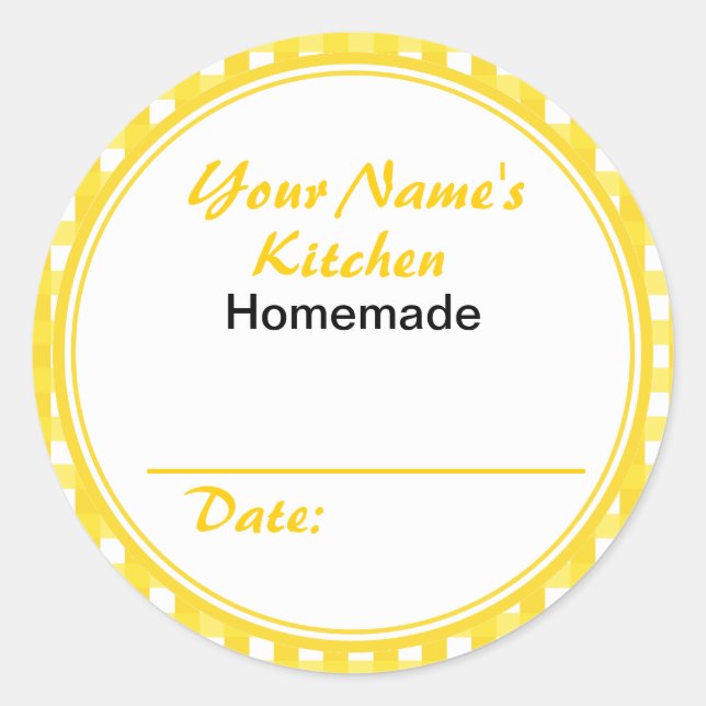 Personalized Canning Jar  Stickers Yellow Checks (Front)
