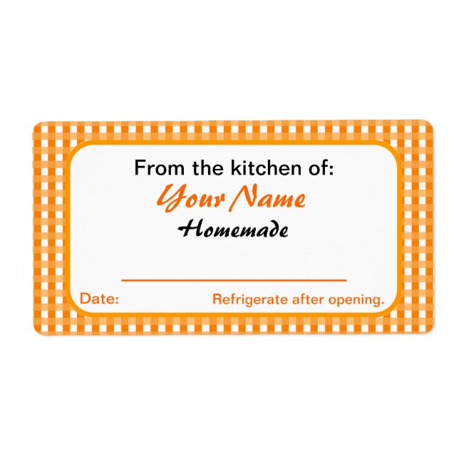 Personalized Canning Labels for Jars Orange Checks (Front)