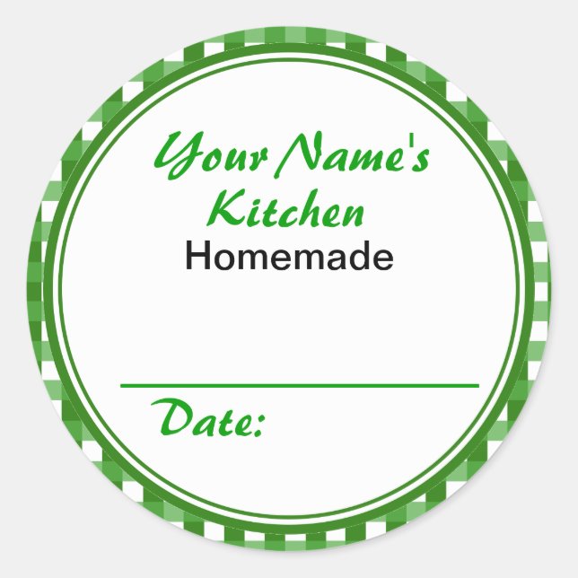 Personalized Canning Labels Round Sticker Green (Front)