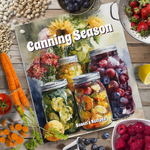 Personalized Canning Season Recipes Watercolor Binder