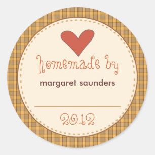 Personalized Canning Stickers - Round Amber Plaid