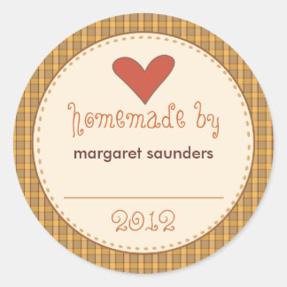 Personalized Canning Stickers - Round Amber Plaid