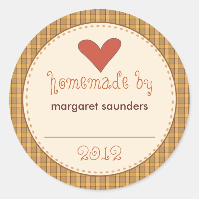 Personalized Canning Stickers - Round Amber Plaid (Front)